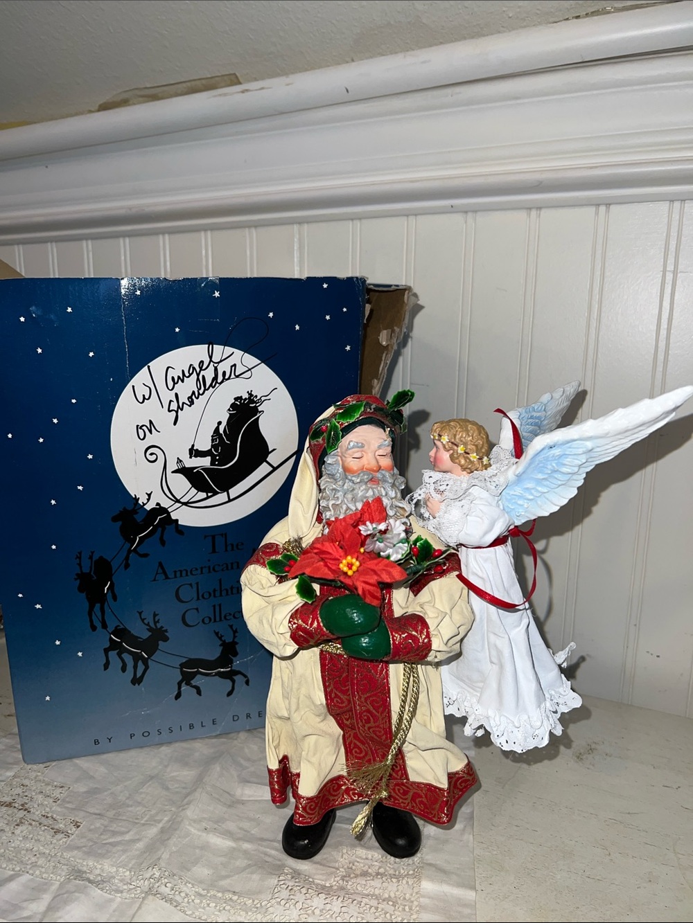 VTG 1992 12" Possible Dreams Clothique "An Angels Kiss" Santa & Angel Christmas